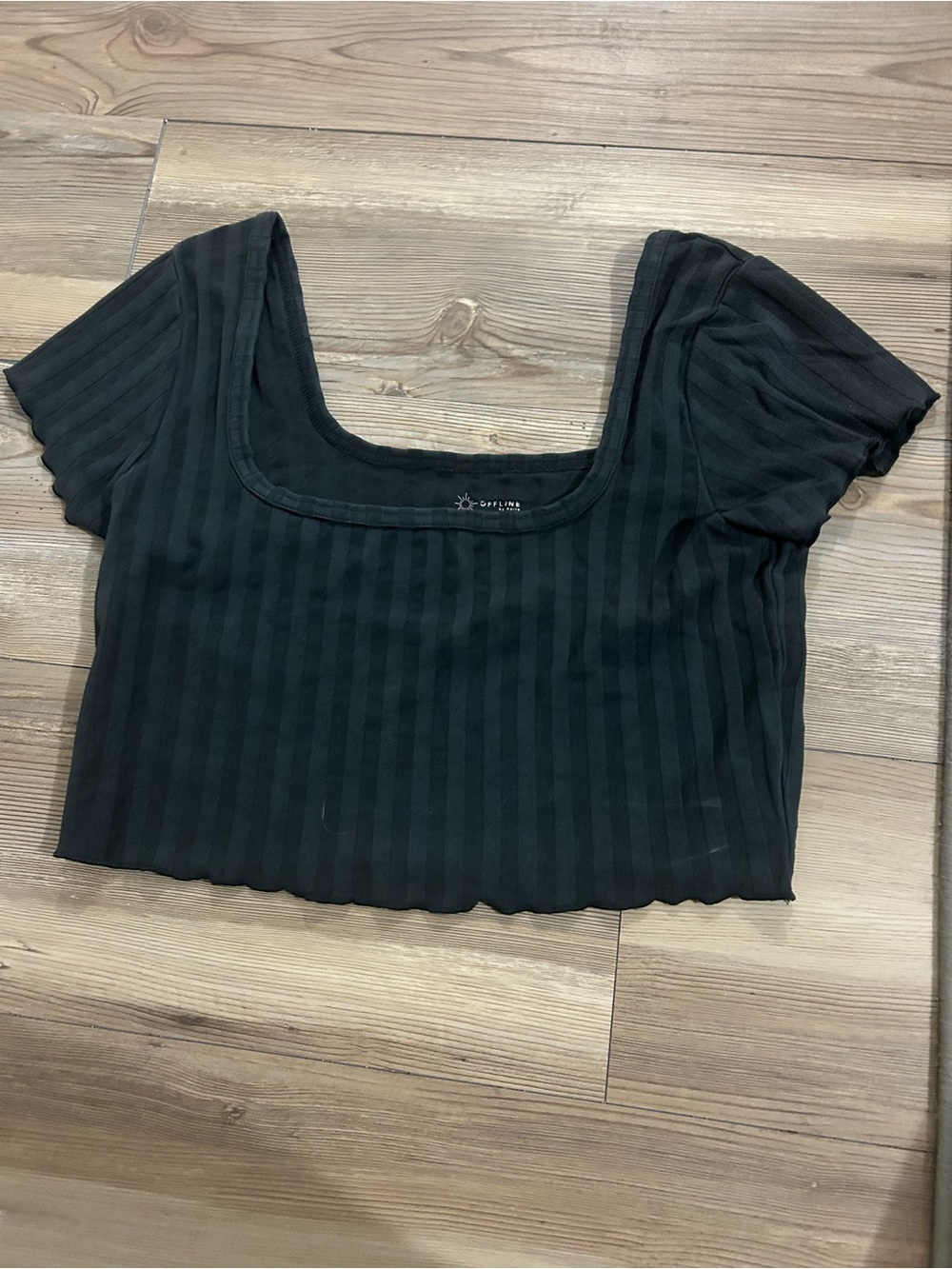 Black Ribbed Square-Neck Crop Top- OFFLINE by Aerie